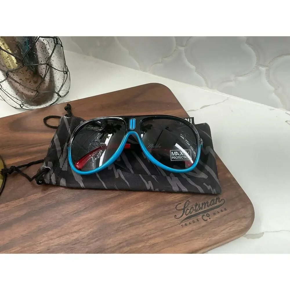 Neff Malibu Sunglasses Blue/Red Frame Black Lenses UV Protection Lifestyle